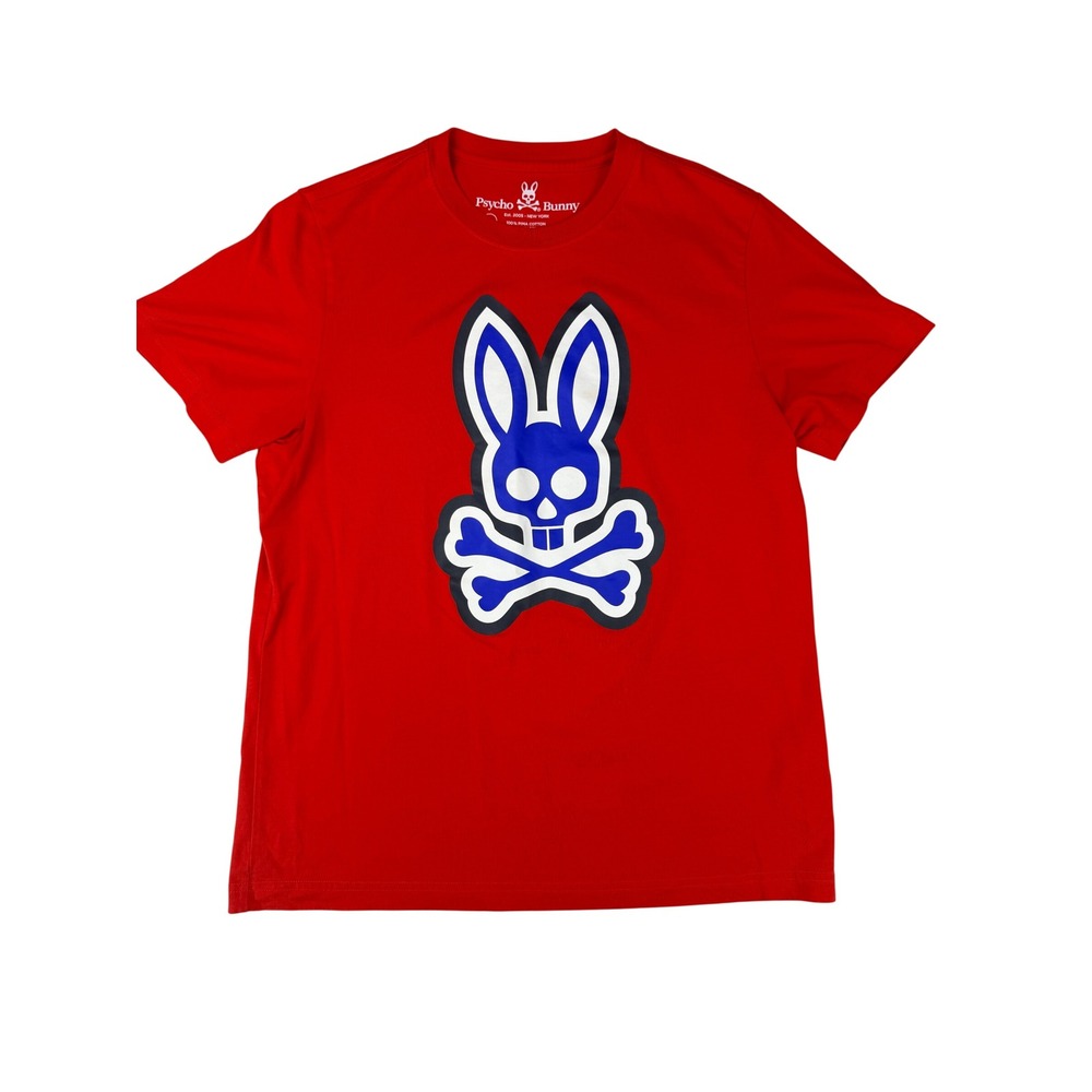 Psycho Bunny Mens John Graphic Tee Red Pima Cotton Size 4 Small Logo T-Shirt